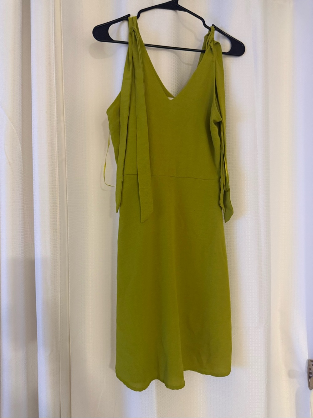 Olive Green Tie-Shoulder V-Neck Women's Dress